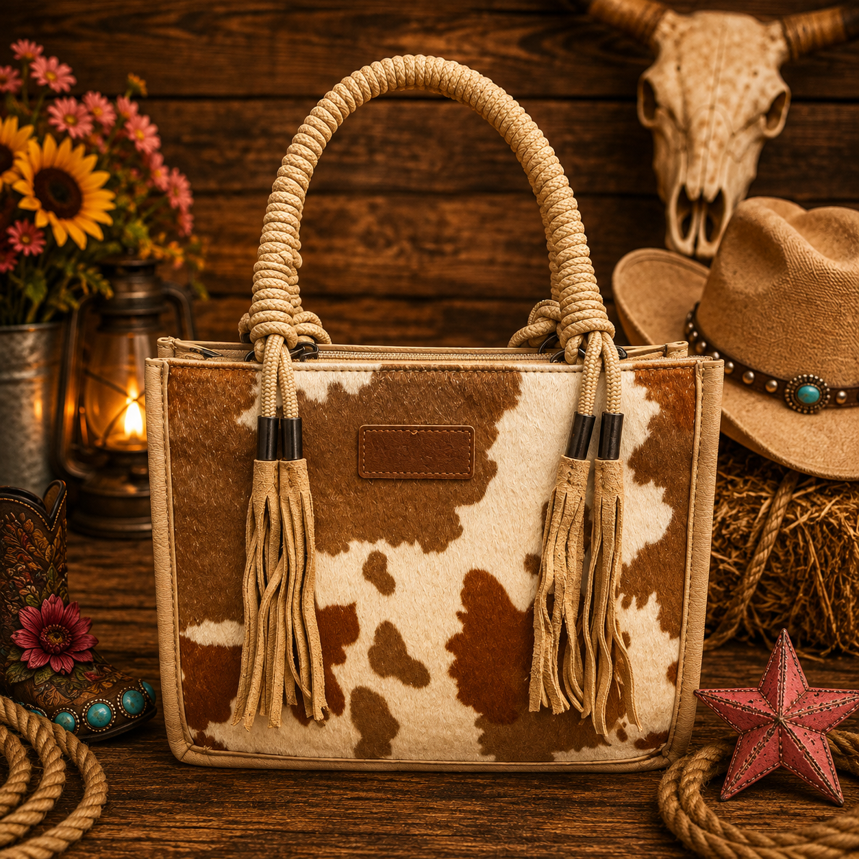 Wrangler Cow Print Crossbody Tote