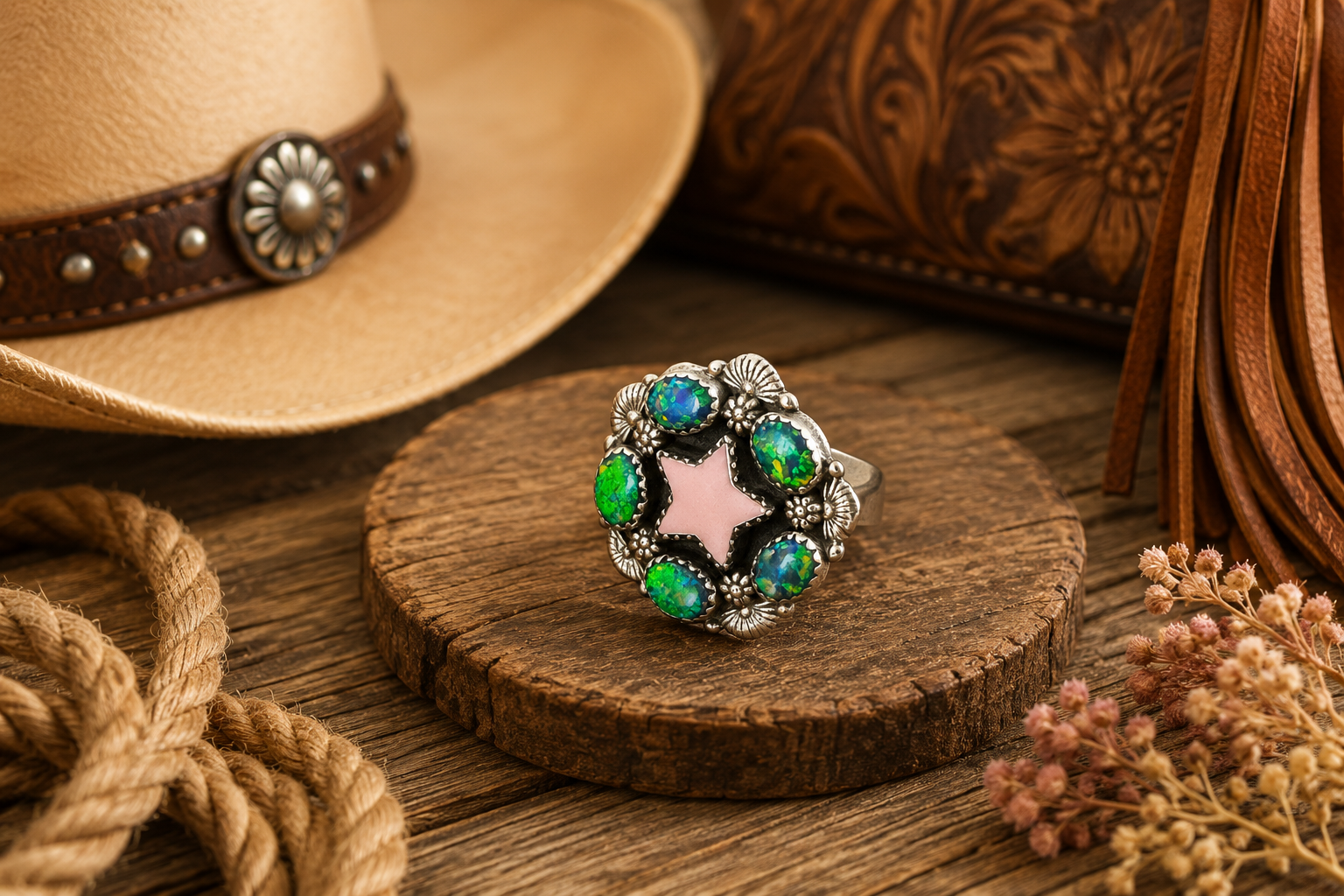 Pink Conch Balloon Opal Ring