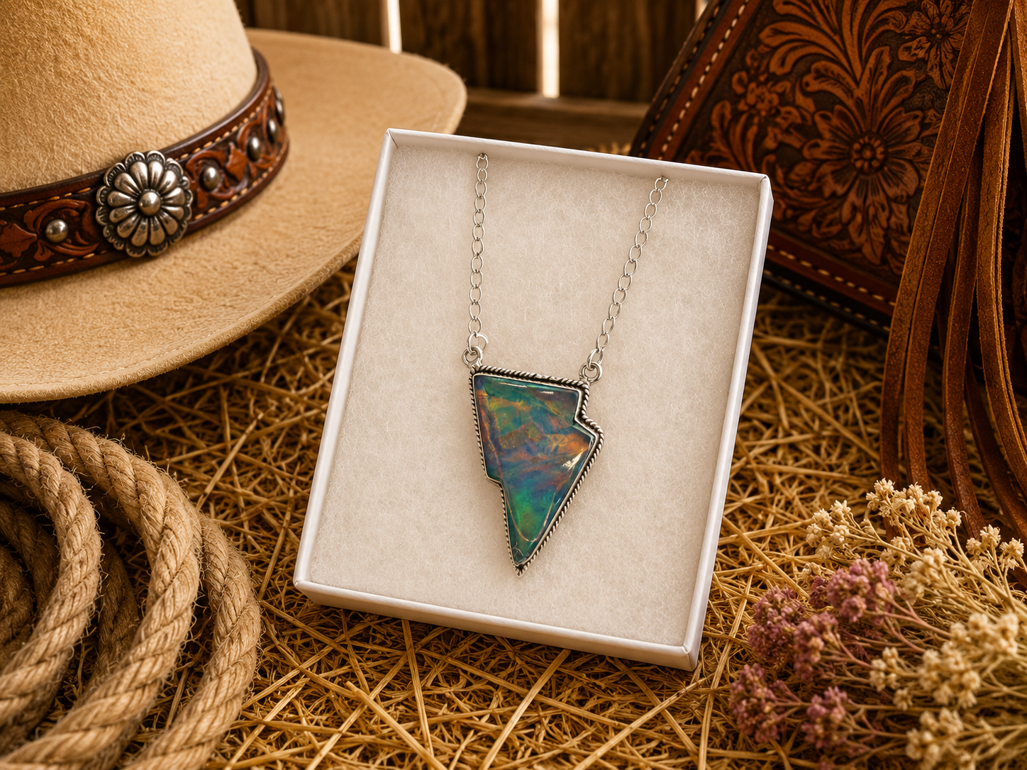 Aurora Opal Lightning Bolt Necklace