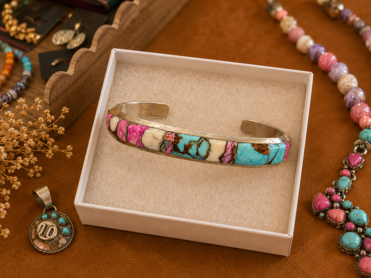 Navajo Cotton Candy Turquoise Sterling Silver Cuff Bracelet