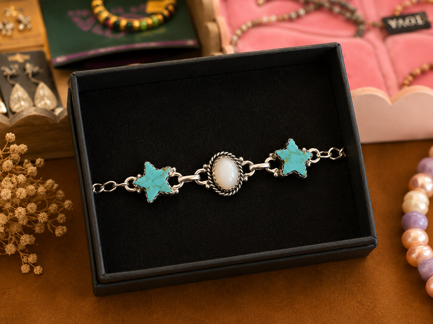 Turquoise Pink Opal Bracelet