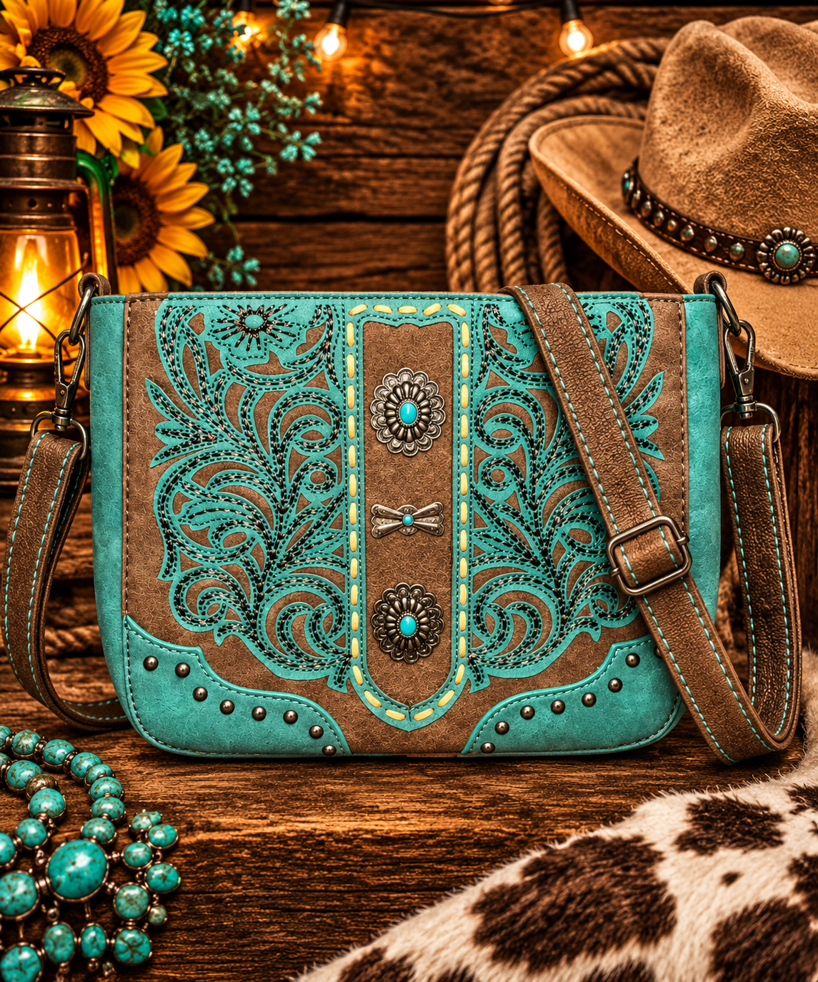 Montana West Turquoise Cut-Out Western Crossbody Bag