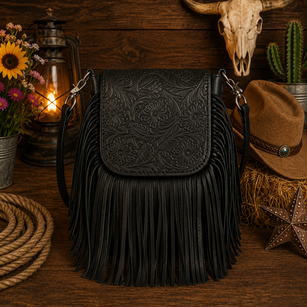 Montana west black tooled genuine leather