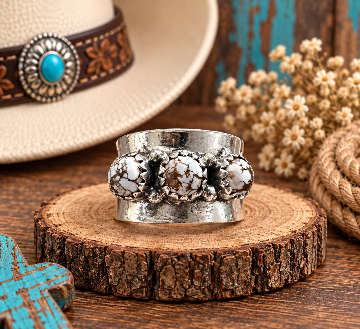 Wild Horse 3 Stone Thick Band