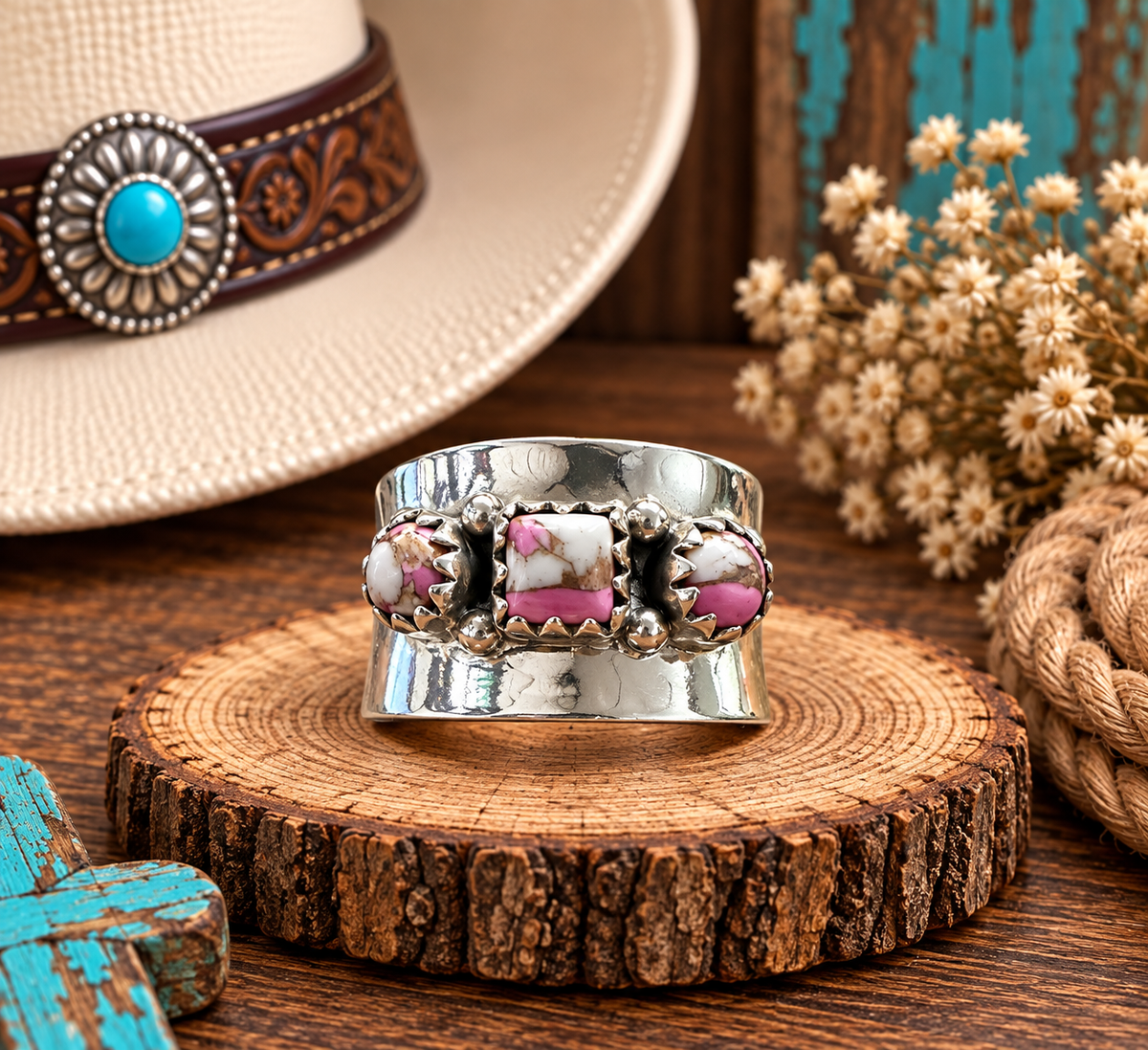 Cotton Candy 3 Stone Thick Band