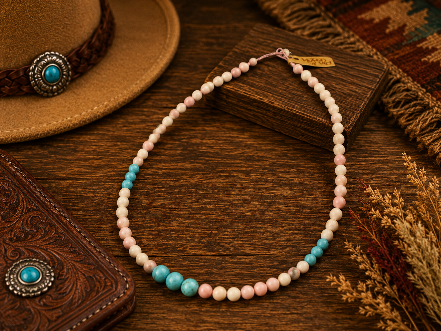Pink Conch & Turquoise Necklace
