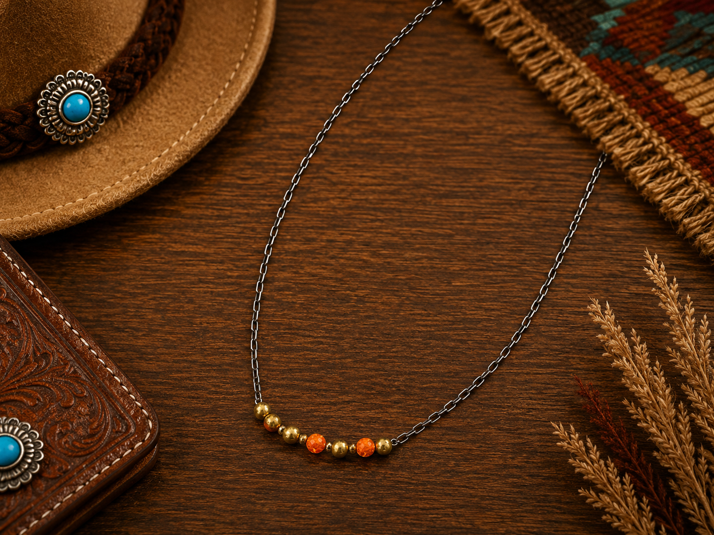 Orange Spiny Gold Plated Beaded Neclace